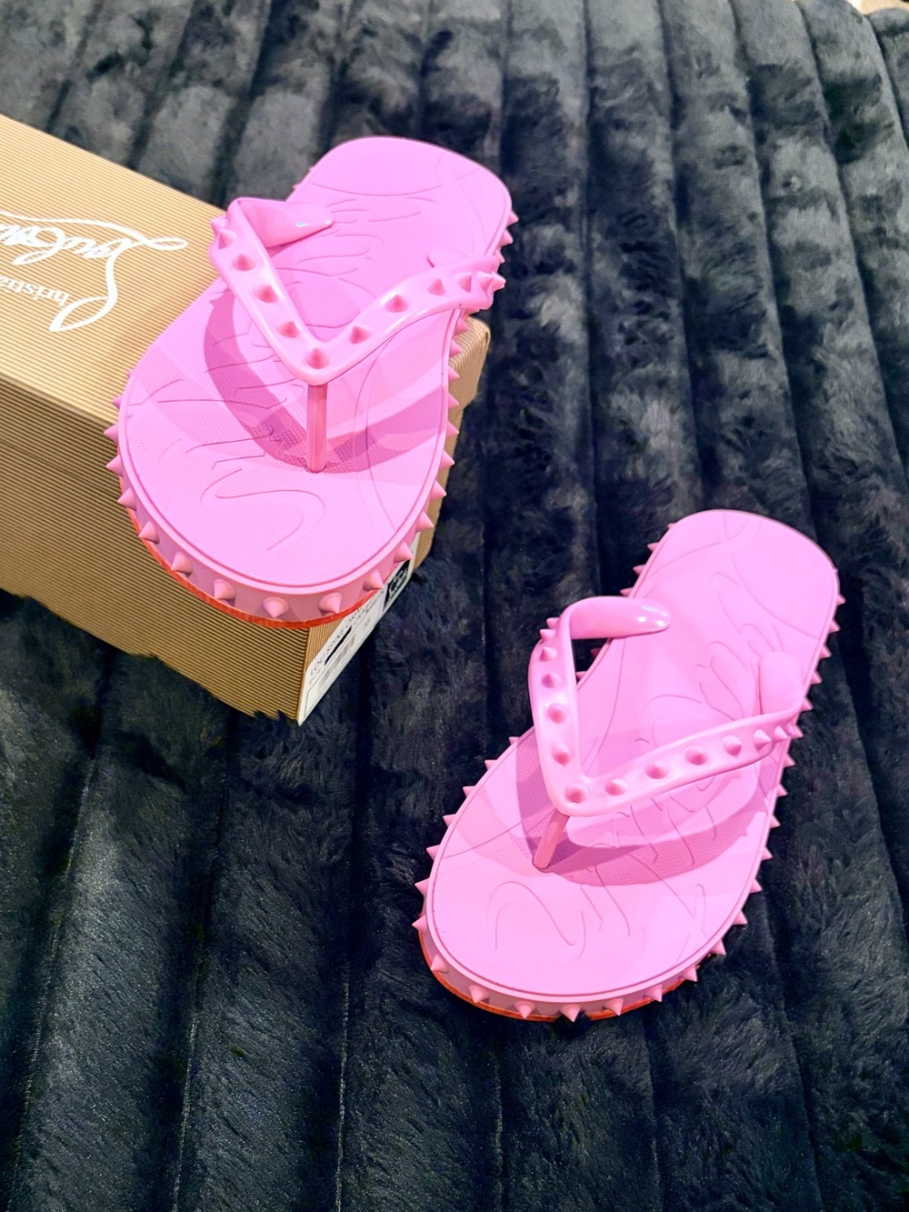 Christian Louboutin Pink Studded Flip Flop Sandals - Size 38 - Picture 3 of 6